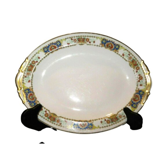 Vintage Oval Porcelain Platter With Gold Handles & Floral Motif Design SH201 - Picture 3 of 3